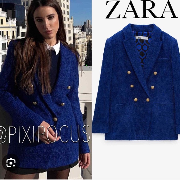 Zara Jackets & Blazers - Zara Deep Royal Blue Jacket with Gold Accents